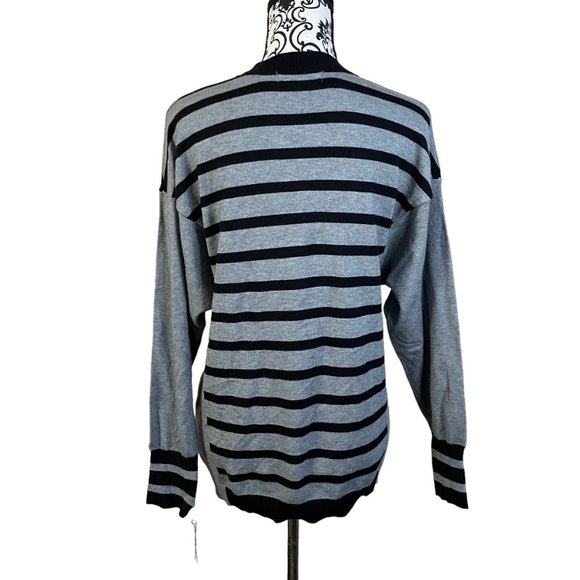 Liz Claiborne | Women's Grey Black Striped Mock Neck Sweater Large - Picture 4 of 6